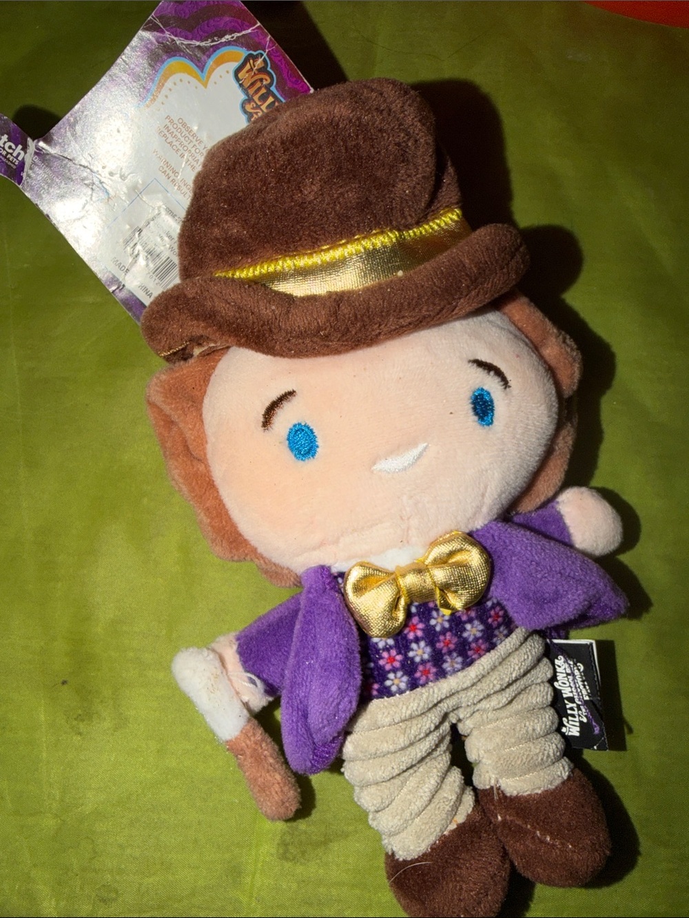 Plush Willy Wonka Doll Pet Toy - Purple Coat & Gold Bow